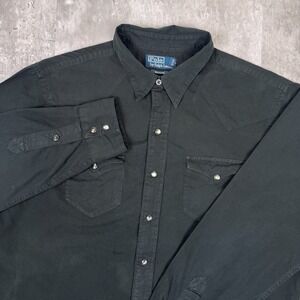 Vintage Polo Ralph Lauren Western Shirt Mens XL Black Pearl Snap Cowboy